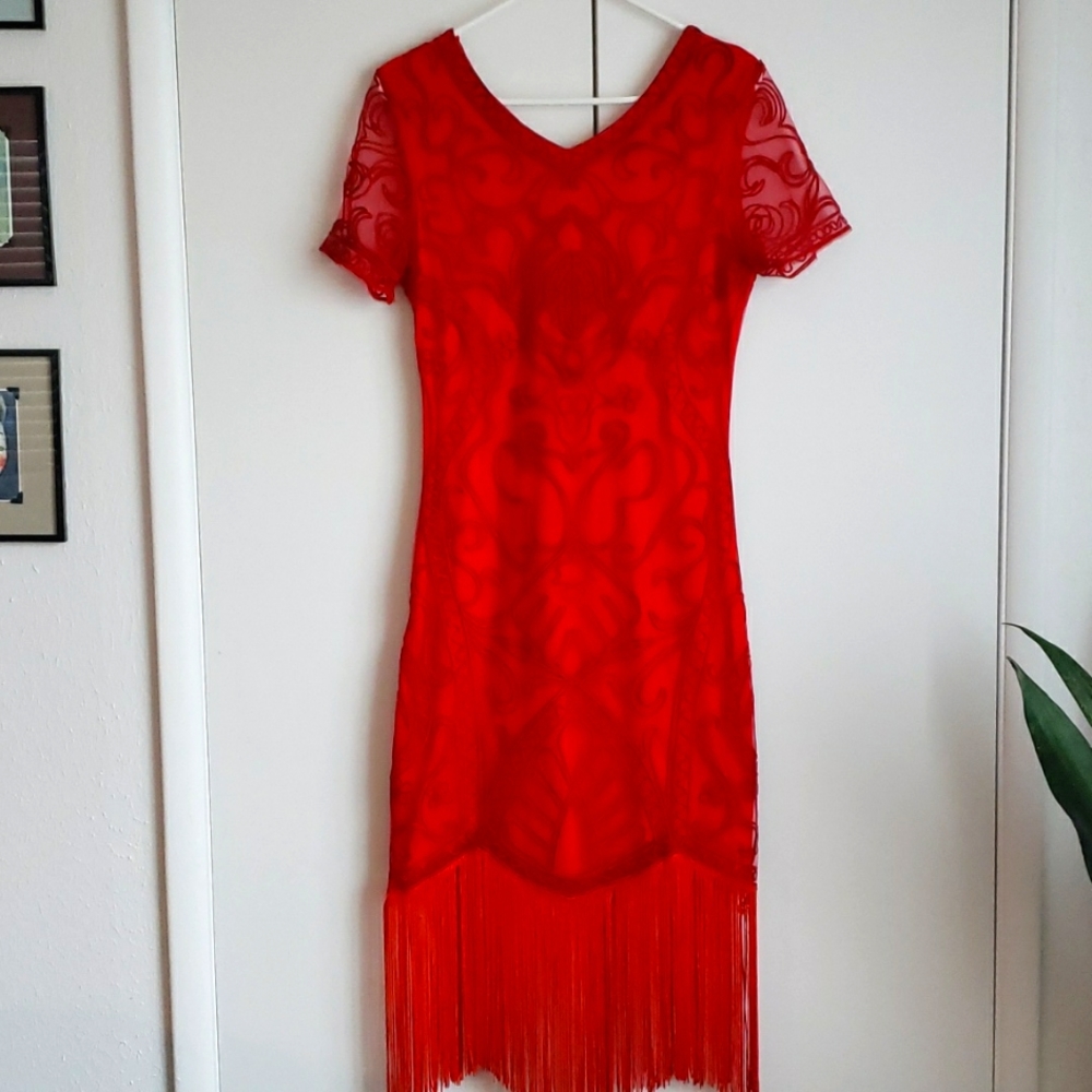 20's style lace dress with flapper fringe